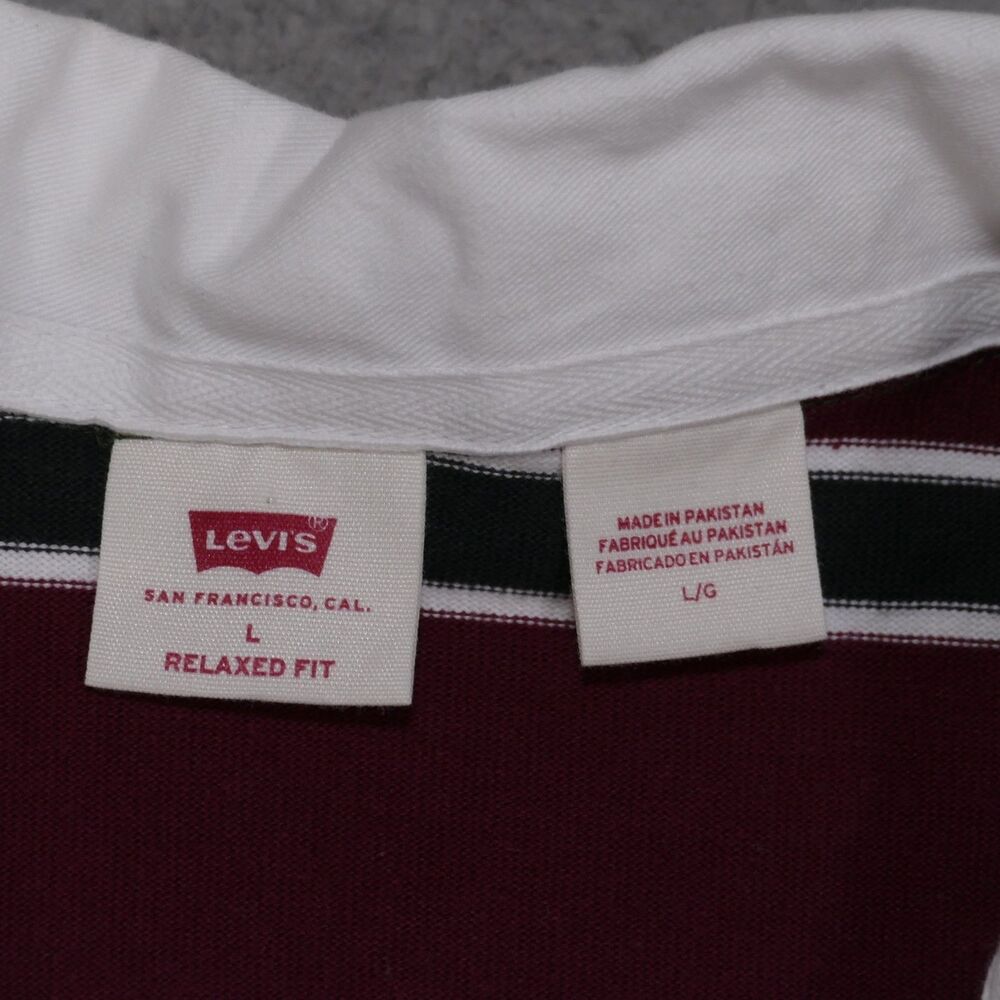 Levis Rugby Shirt Mens Large Relaxed Fit Green Striped Long Sleeve Polo - Picture 7 of 15